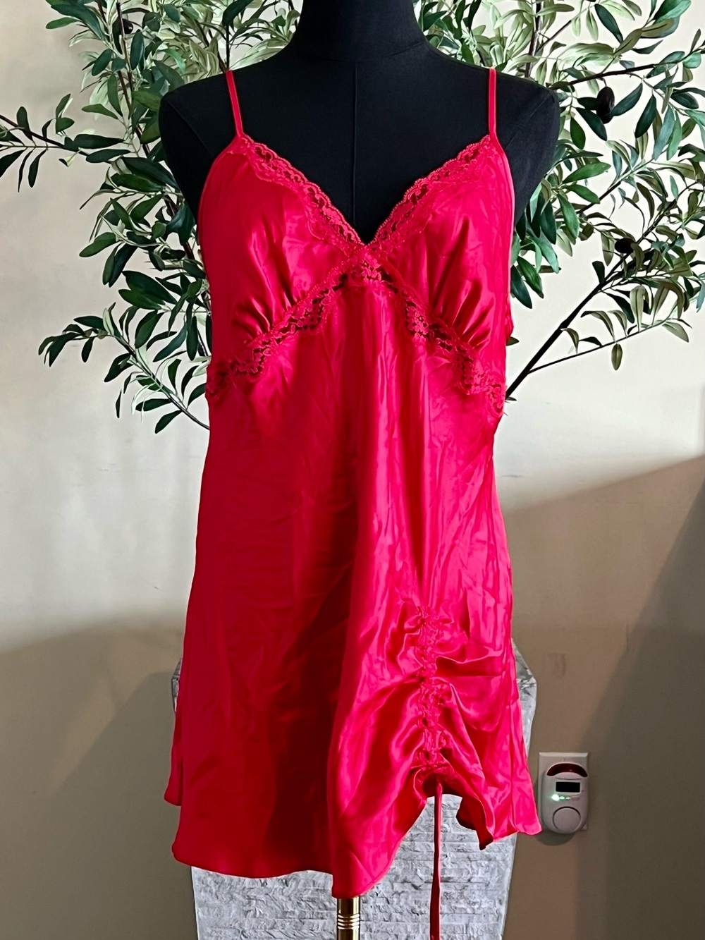 Victoria's Secret Hot Pink Satin Lace Chemise
